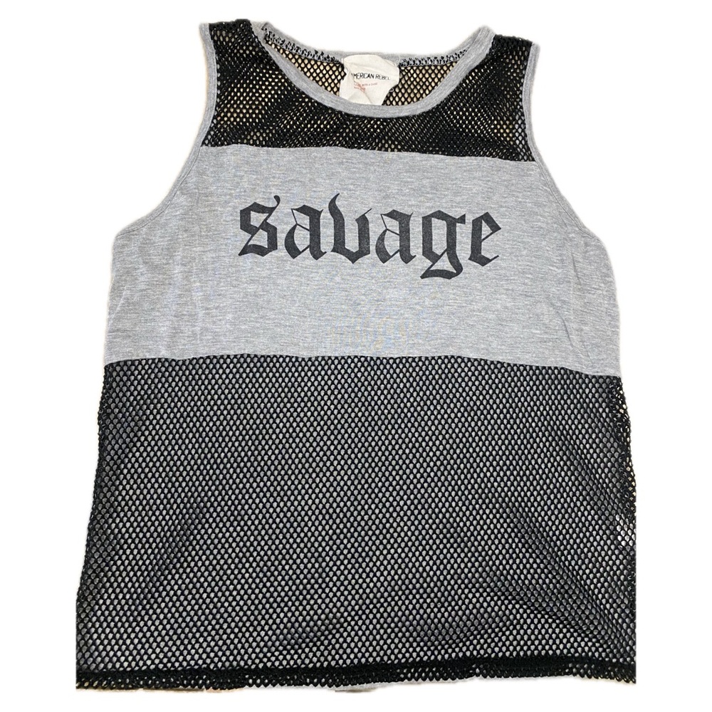 American Rebel Medium Women’s Gray & Black Mesh Savage Tank Top